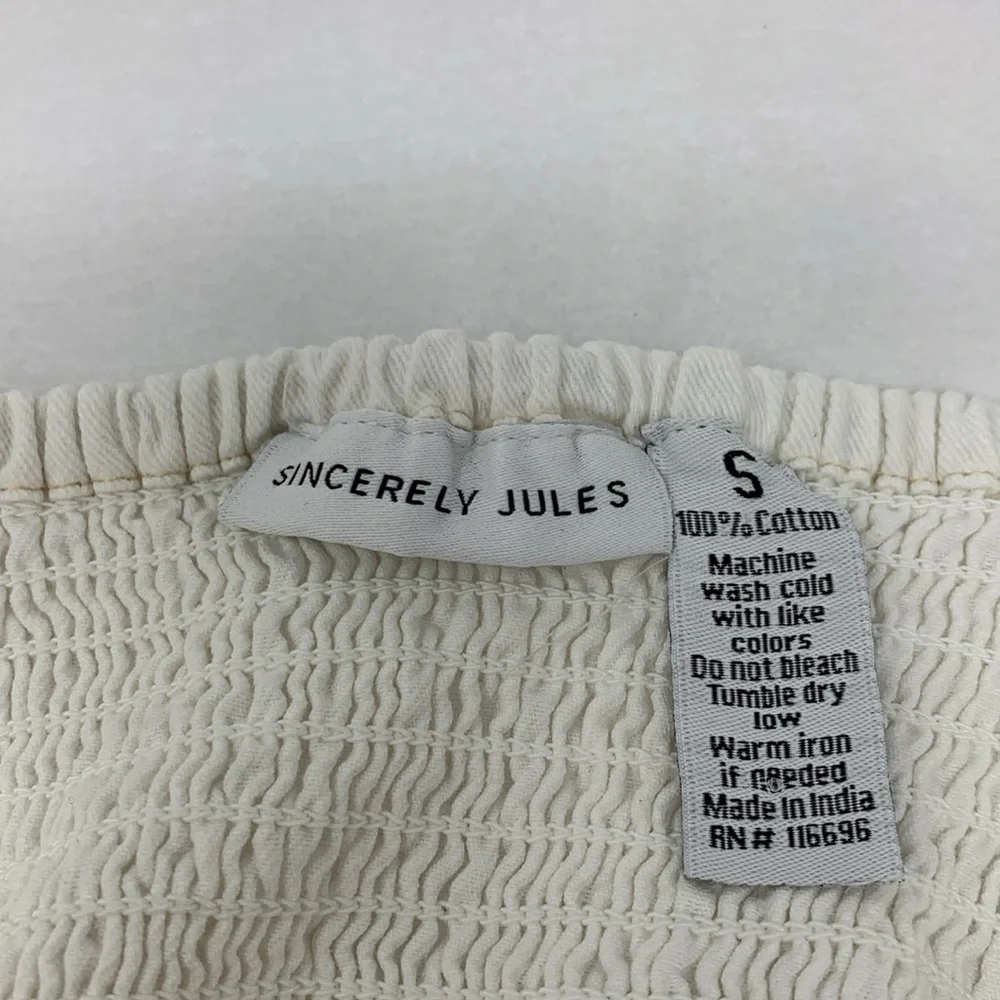 New Sincerely Jules white apron romper dress smocked back pockets size small - Picture 3 of 5